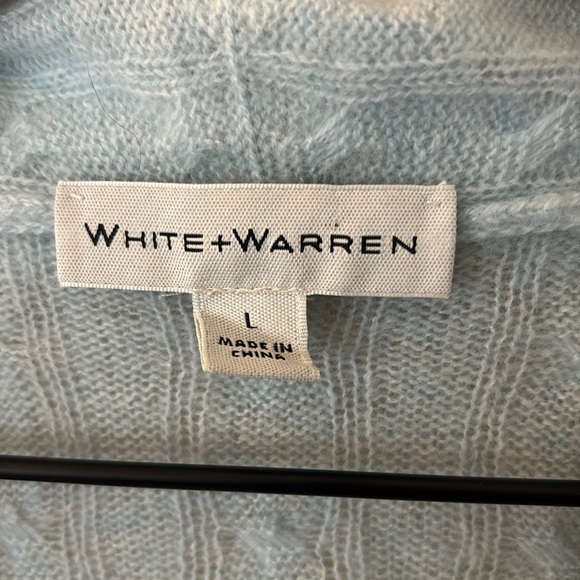 White + Warren Light Blue 100% Cashmere Open Front Cardigan Size Large - Picture 2 of 8